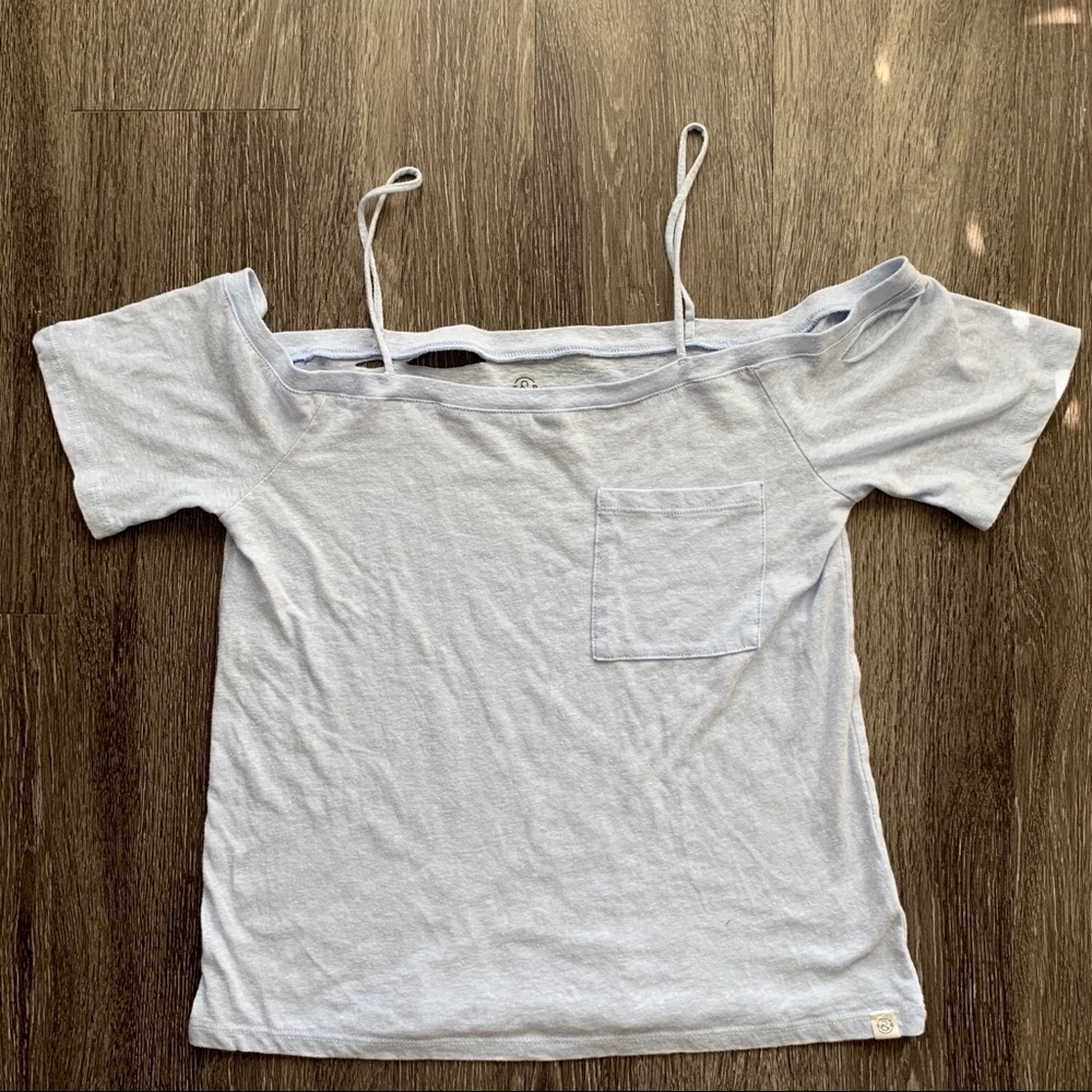 T&B Off Shoulder Distress T-shirt Light Blue Small